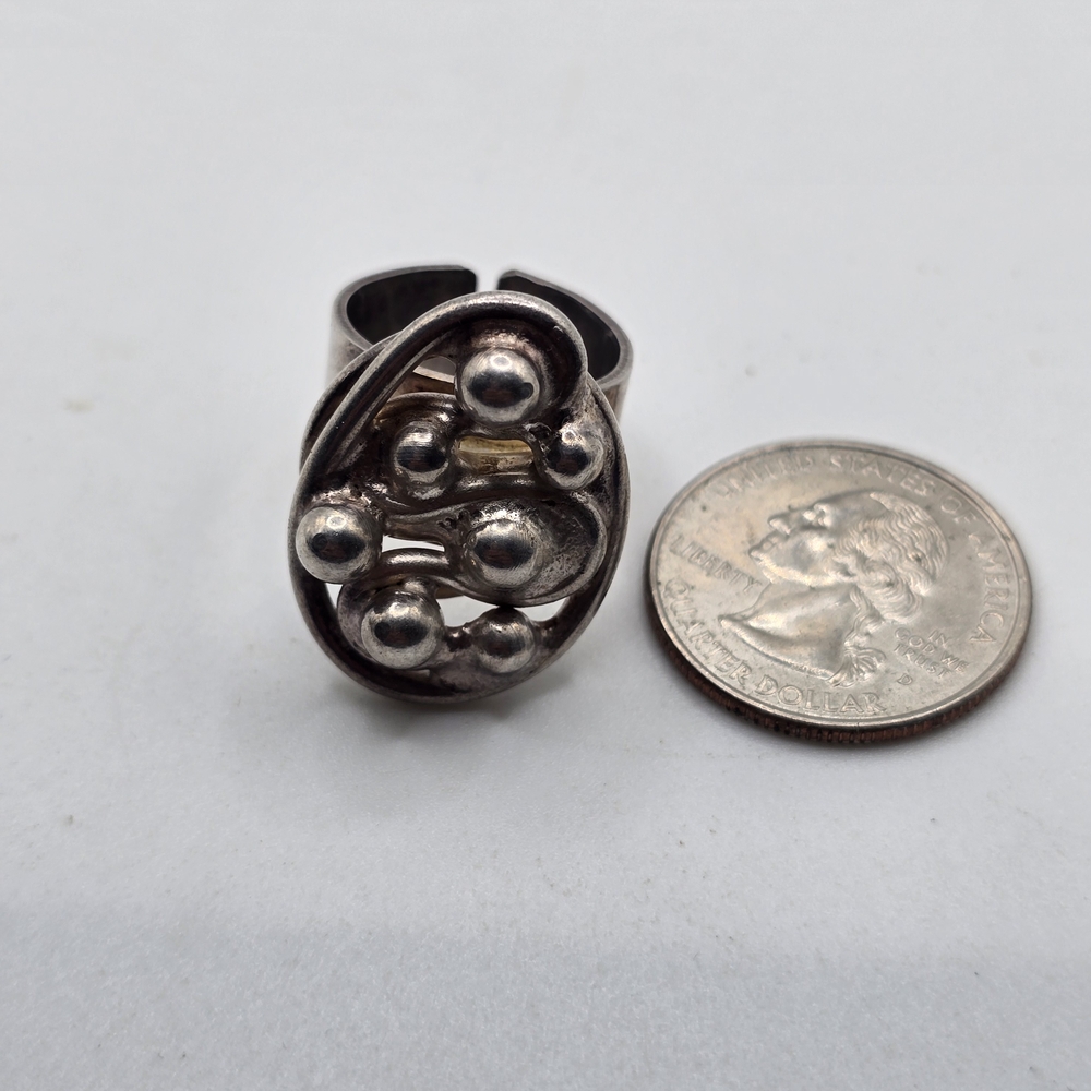 Anette Borke Denmark Silver Pewter Cluster Ring - Picture 4 of 5
